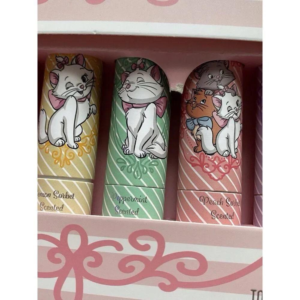 Set Of 6 Disney THE ARISTOCATS MARIE Lip Balms Scented Rose Lemon Peppermint NEW